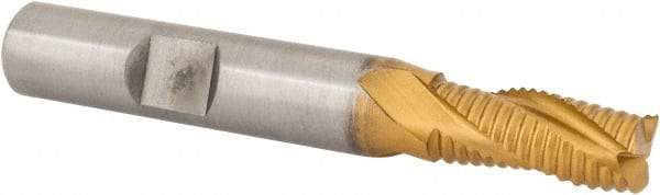 Hertel - 5/16" Diam, Fine Pitch, 3/4" LOC, 3 Flute Cobalt Roughing Square End Mill - TiN Finish, 2-1/2" OAL, 3/8" Shank Diam, Single End, Centercutting, 30° Helix - USA Tool & Supply