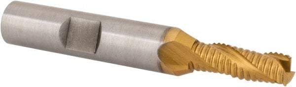 Hertel - 1/4" Diam, Fine Pitch, 5/8" LOC, 3 Flute Cobalt Roughing Square End Mill - TiN Finish, 2-7/16" OAL, 3/8" Shank Diam, Single End, Centercutting, 30° Helix - USA Tool & Supply