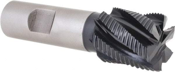 Hertel - 1" Diam, Fine Pitch, 1-1/8" LOC, 6 Flute Cobalt Roughing Square End Mill - TiAlN Finish, 3-3/8" OAL, 3/4" Shank Diam, Single End, Centercutting, 30° Helix - USA Tool & Supply