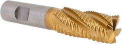 Hertel - 7/8" Diam, Coarse Pitch, 1-7/8" LOC, 5 Flute Cobalt Roughing Square End Mill - TiN Finish, 4-1/8" OAL, 3/4" Shank Diam, Single End, Centercutting, 30° Helix - USA Tool & Supply