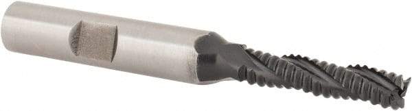 Hertel - 1/4" Diam, Coarse Pitch, 1-1/8" LOC, 3 Flute Cobalt Roughing Square End Mill - TiAlN Finish, 2-15/16" OAL, 3/8" Shank Diam, Single End, 30° Helix - USA Tool & Supply