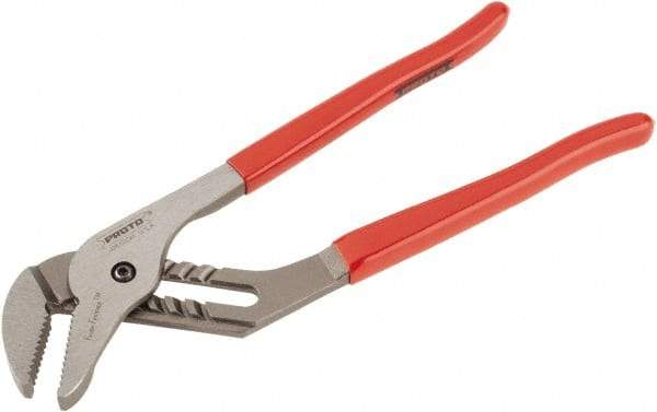 Proto - 12" OAL, 2-11/16" Max Capacity, 1-3/4" Jaw Length x 33/64" Jaw Width, 7 Position Gooseneck Tongue & Groove Pliers - Serrated Straight Jaws, Standard Head, Vinyl Handles - USA Tool & Supply