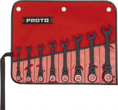 Proto - 8 Piece, 5/16" to 3/4", 12 Point Ratcheting Flex-Head Spline Wrench Set - Inch Measurement Standard, Black/Chrome Finish, Comes in Nylon Roll - USA Tool & Supply