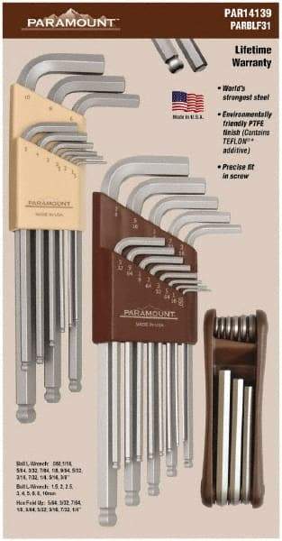 Paramount - 31 Piece L-Wrench/Fold-Up Combo Hex Key Set - Hex Range 0.05 to 3/8", Steel - USA Tool & Supply