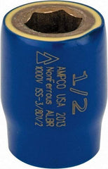 Ampco - 1/2", 3/8" Drive, Standard Hand Socket - 6 Points, 1-1/2" OAL, Aluminum Bronze - USA Tool & Supply