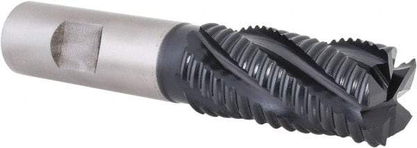 Hertel - 7/8" Diam, Coarse Pitch, 1-7/8" LOC, 5 Flute Cobalt Roughing Square End Mill - TiAlN Finish, 4-1/8" OAL, 3/4" Shank Diam, Single End, Centercutting, 30° Helix - USA Tool & Supply