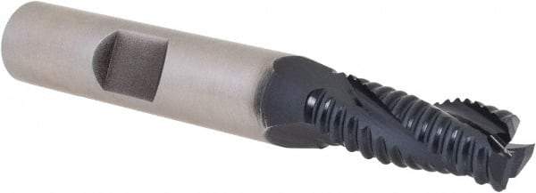Hertel - 5/16" Diam, Coarse Pitch, 3/4" LOC, 3 Flute Cobalt Roughing Square End Mill - TiAlN Finish, 3-3/8" OAL, 3/8" Shank Diam, Single End, Centercutting, 30° Helix - USA Tool & Supply