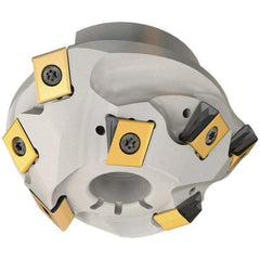 Iscar - 107.2mm Cut Diam, 32mm Arbor Hole, 16mm Max Depth of Cut, 30° Indexable Chamfer & Angle Face Mill - 9 Inserts, T490 LN.. Insert, Right Hand Cut, Through Coolant, Series Helitang - USA Tool & Supply