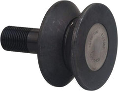 Accurate Bushing - 6-1/2" Roller Diam x 3" Width, 2" Stud Diam x 4-1/2" Length, V Guide Roller - Carbon Steel, 2-1/2" Thread Length, 2-12 Thread, 7-1/2" OAL, 35,800 Lb Dynamic Cap, 40,000 Lb Static Cap - USA Tool & Supply