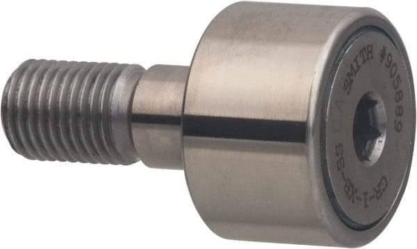 Accurate Bushing - 1" Roller Diam x 5/8" Width, 7/16" Stud Diam x 1" Length, Sealed Stud Cam Follower with Hex - Stainless Steel, 1/2" Thread Length, 7/16-20 Thread, 1.63" OAL, 1,560 Lb Dynamic Cap - USA Tool & Supply