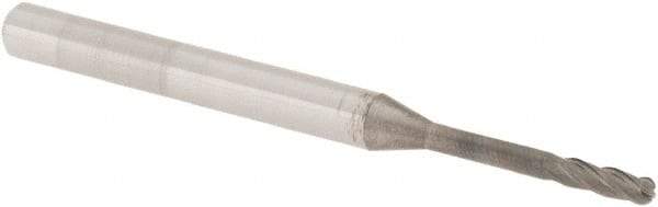Accupro - 1/16" Diam, 3/16" LOC, 4 Flute Solid Carbide Ball End Mill - nACRo Finish, Single End, 1-1/2" OAL, 1/8" Shank Diam, Spiral Flute - USA Tool & Supply