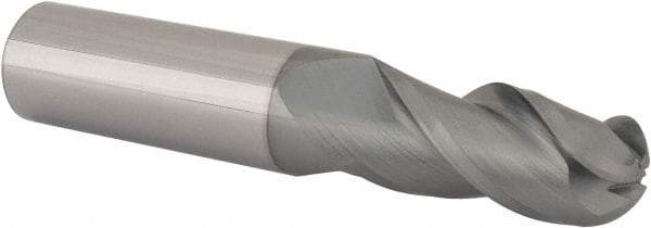 Accupro - 11/16" Diam, 1-1/2" LOC, 3 Flute Solid Carbide Ball End Mill - nACRo Finish, Single End, 4" OAL, 3/4" Shank Diam, Spiral Flute - USA Tool & Supply