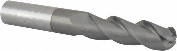 Accupro - 5/8" Diam, 2-1/8" LOC, 3 Flute Solid Carbide Ball End Mill - nACRo Finish, Single End, 4-5/8" OAL, 5/8" Shank Diam, Spiral Flute - USA Tool & Supply