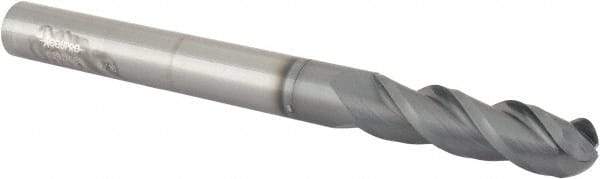 Accupro - 9/16" Diam, 2" LOC, 3 Flute Solid Carbide Ball End Mill - nACRo Finish, Single End, 6" OAL, 9/16" Shank Diam, Spiral Flute - USA Tool & Supply