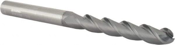 Accupro - 1/2" Diam, 3" LOC, 3 Flute Solid Carbide Ball End Mill - nACRo Finish, Single End, 6" OAL, 1/2" Shank Diam, Spiral Flute - USA Tool & Supply
