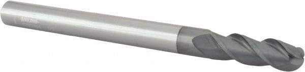 Accupro - 1/2" Diam, 1-1/2" LOC, 3 Flute Solid Carbide Ball End Mill - nACRo Finish, Single End, 6" OAL, 1/2" Shank Diam, Spiral Flute - USA Tool & Supply