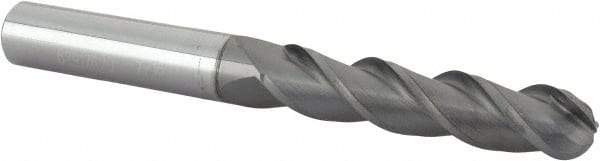 Accupro - 7/16" Diam, 2" LOC, 3 Flute Solid Carbide Ball End Mill - nACRo Finish, Single End, 4" OAL, 7/16" Shank Diam, Spiral Flute - USA Tool & Supply
