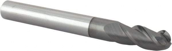 Accupro - 7/16" Diam, 1" LOC, 3 Flute Solid Carbide Ball End Mill - nACRo Finish, Single End, 4" OAL, 7/16" Shank Diam, Spiral Flute - USA Tool & Supply