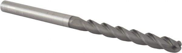 Accupro - 3/8" Diam, 3" LOC, 3 Flute Solid Carbide Ball End Mill - nACRo Finish, Single End, 6" OAL, 3/8" Shank Diam, Spiral Flute - USA Tool & Supply