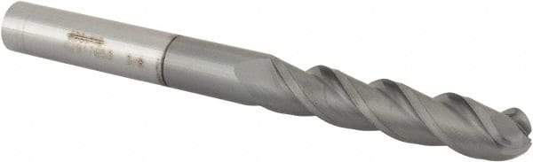 Accupro - 3/8" Diam, 1-3/4" LOC, 3 Flute Solid Carbide Ball End Mill - nACRo Finish, Single End, 4" OAL, 3/8" Shank Diam, Spiral Flute - USA Tool & Supply
