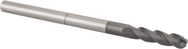 Accupro - 3/8" Diam, 1-1/2" LOC, 3 Flute Solid Carbide Ball End Mill - nACRo Finish, Single End, 6" OAL, 3/8" Shank Diam, Spiral Flute - USA Tool & Supply