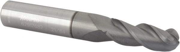 Accupro - 21/64" Diam, 7/8" LOC, 3 Flute Solid Carbide Ball End Mill - nACRo Finish, Single End, 2-1/2" OAL, 3/8" Shank Diam, Spiral Flute - USA Tool & Supply