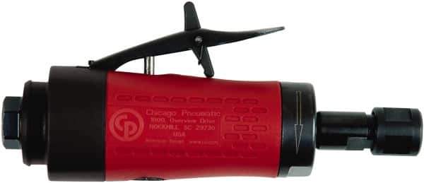 Chicago Pneumatic - 1/4" Collet, Straight Handle, Air Angle Die Grinder - 30,000 RPM, Rear Exhaust, 19 CFM, 0.4 hp, 90 psi, 6.35mm Inlet - USA Tool & Supply