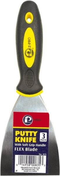 Premier Paint Roller - 3" Wide Spring Blade Steel Putty Knife - Stiff, Soft Grip Plastic Handle, 8.343" OAL - USA Tool & Supply