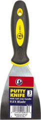 Premier Paint Roller - 3" Wide Spring Blade Steel Putty Knife - Stiff, Soft Grip Plastic Handle, 8.343" OAL - USA Tool & Supply