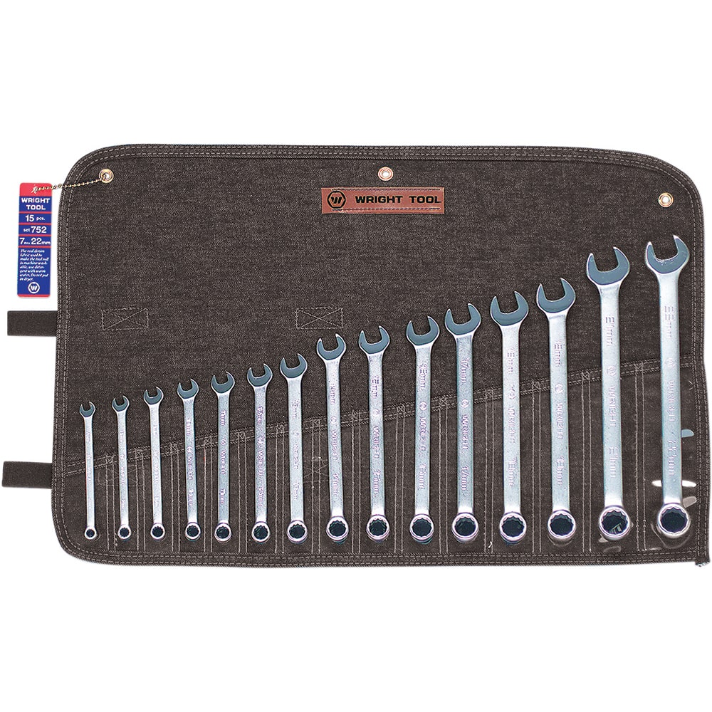 Wright Tool & Forge - 15 Pc, 7 - 22mm, 12-Point Metric Combination Wrench Set - Exact Industrial Supply