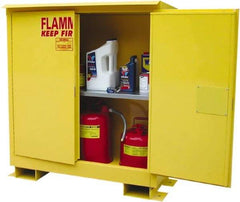 Securall Cabinets - 2 Door, 1 Shelf, Yellow Steel Standard Safety Cabinet for Flammable and Combustible Liquids - 48" High x 43" Wide x 18" Deep, Manual Closing Door, 3 Point Key Lock, 30 Gal Capacity - USA Tool & Supply