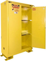 Securall Cabinets - 2 Door, 1 Shelf, Yellow Steel Standard Safety Cabinet for Flammable and Combustible Liquids - 50" High x 43" Wide x 18" Deep, Self Closing Door, 3 Point Key Lock, 30 Gal Capacity - USA Tool & Supply