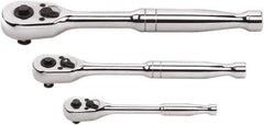 GearWrench - 1/4", 3/8" & 1/2" Drive Pear Head Ratchet Set - Full Polish Chrome Finish, Various Lengths, 45 Gear Teeth, Standard Handle, Standard Head - USA Tool & Supply