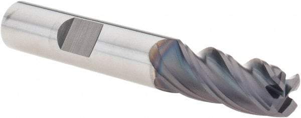 SGS - 3/8", 4 Flute, Single End, Solid Carbide, 0.06" Corner Radius End Mill - 2-1/2" OAL, Right Hand Flute, 7/8" LOC, Right Hand Cut - USA Tool & Supply