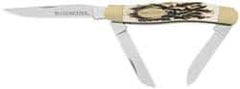 Winchester - 2-5/8" Blade, 6-13/32" OAL, Straight Stockman Knife - 3.9" Closed Length, Bone, 3 Blades, 3 Edges, 3 Blade Stockman with Jigged Bone Inlay Handle - USA Tool & Supply