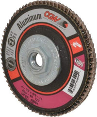 Camel Grinding Wheels - 60 Grit, 4-1/2" Disc Diam, 5/8-11 Center Hole, Type 27 Aluminum Oxide Flap Disc - 13,300 Max RPM, Polyester Backing, Arbor Attaching System, Coated - USA Tool & Supply