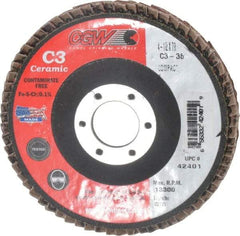 Camel Grinding Wheels - 36 Grit, 4-1/2" Disc Diam, 7/8" Center Hole, Ceramic Flap Disc - 13,300 Max RPM, Polyester Backing, Arbor Attaching System, Coated - USA Tool & Supply