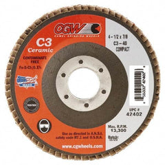 Camel Grinding Wheels - 80 Grit, 5" Disc Diam, 5/8-11 Center Hole, Ceramic Flap Disc - 12,200 Max RPM, Polyester Backing, Arbor Attaching System, Coated - USA Tool & Supply