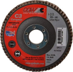 Camel Grinding Wheels - 40 Grit, 4-1/2" Disc Diam, 7/8" Center Hole, Ceramic Flap Disc - 13,300 Max RPM, Polyester Backing, Arbor Attaching System, Coated - USA Tool & Supply