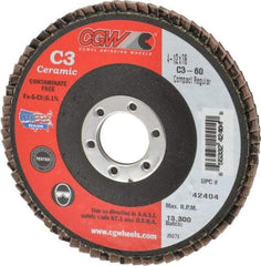 Camel Grinding Wheels - 60 Grit, 4-1/2" Disc Diam, 7/8" Center Hole, Ceramic Flap Disc - 13,300 Max RPM, Polyester Backing, Arbor Attaching System, Coated - USA Tool & Supply