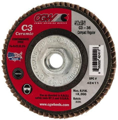 Camel Grinding Wheels - 36 Grit, 4-1/2" Disc Diam, 5/8-11 Center Hole, Ceramic Flap Disc - 13,300 Max RPM, Polyester Backing, Arbor Attaching System, Coated - USA Tool & Supply