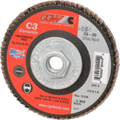 Camel Grinding Wheels - 60 Grit, 4-1/2" Disc Diam, 5/8-11 Center Hole, Ceramic Flap Disc - 13,300 Max RPM, Polyester Backing, Arbor Attaching System, Coated - USA Tool & Supply