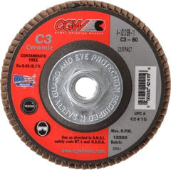 Camel Grinding Wheels - 80 Grit, 4-1/2" Disc Diam, 5/8-11 Center Hole, Ceramic Flap Disc - 13,300 Max RPM, Polyester Backing, Arbor Attaching System, Coated - USA Tool & Supply