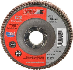 Camel Grinding Wheels - 40 Grit, 4-1/2" Disc Diam, 7/8" Center Hole, Ceramic Flap Disc - 13,300 Max RPM, Polyester Backing, Arbor Attaching System, Coated - USA Tool & Supply