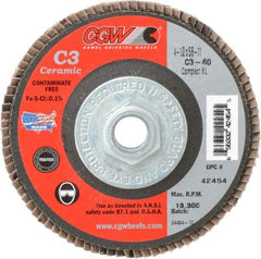 Camel Grinding Wheels - 60 Grit, 4-1/2" Disc Diam, 5/8-11 Center Hole, Ceramic Flap Disc - 13,300 Max RPM, Polyester Backing, Arbor Attaching System, Coated - USA Tool & Supply