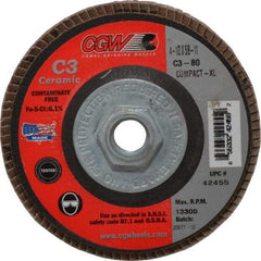 Camel Grinding Wheels - 80 Grit, 4-1/2" Disc Diam, 5/8-11 Center Hole, Ceramic Flap Disc - 13,300 Max RPM, Polyester Backing, Arbor Attaching System, Coated - USA Tool & Supply