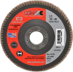 Camel Grinding Wheels - 80 Grit, 5" Disc Diam, 7/8" Center Hole, Ceramic Flap Disc - 12,200 Max RPM, Polyester Backing, Arbor Attaching System, Coated - USA Tool & Supply