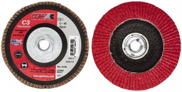 Camel Grinding Wheels - 40 Grit, 5" Disc Diam, 5/8-11 Center Hole, Ceramic Flap Disc - 12,200 Max RPM, Polyester Backing, Arbor Attaching System, Coated - USA Tool & Supply