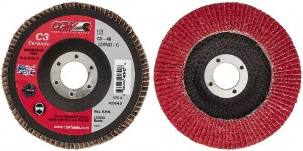 Camel Grinding Wheels - 40 Grit, 5" Disc Diam, 7/8" Center Hole, Ceramic Flap Disc - 12,200 Max RPM, Polyester Backing, Arbor Attaching System, Coated - USA Tool & Supply