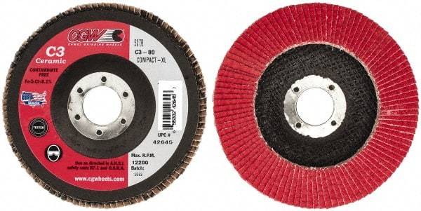 Camel Grinding Wheels - 80 Grit, 5" Disc Diam, 7/8" Center Hole, Ceramic Flap Disc - 12,200 Max RPM, Polyester Backing, Arbor Attaching System, Coated - USA Tool & Supply